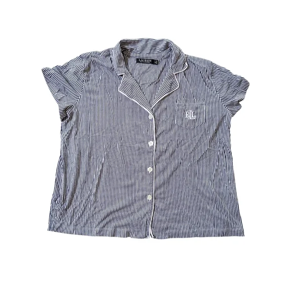 Lauren Ralph Lauren Striped Button-Up Pajama Set - Navy & White XL - Picture 3 of 9